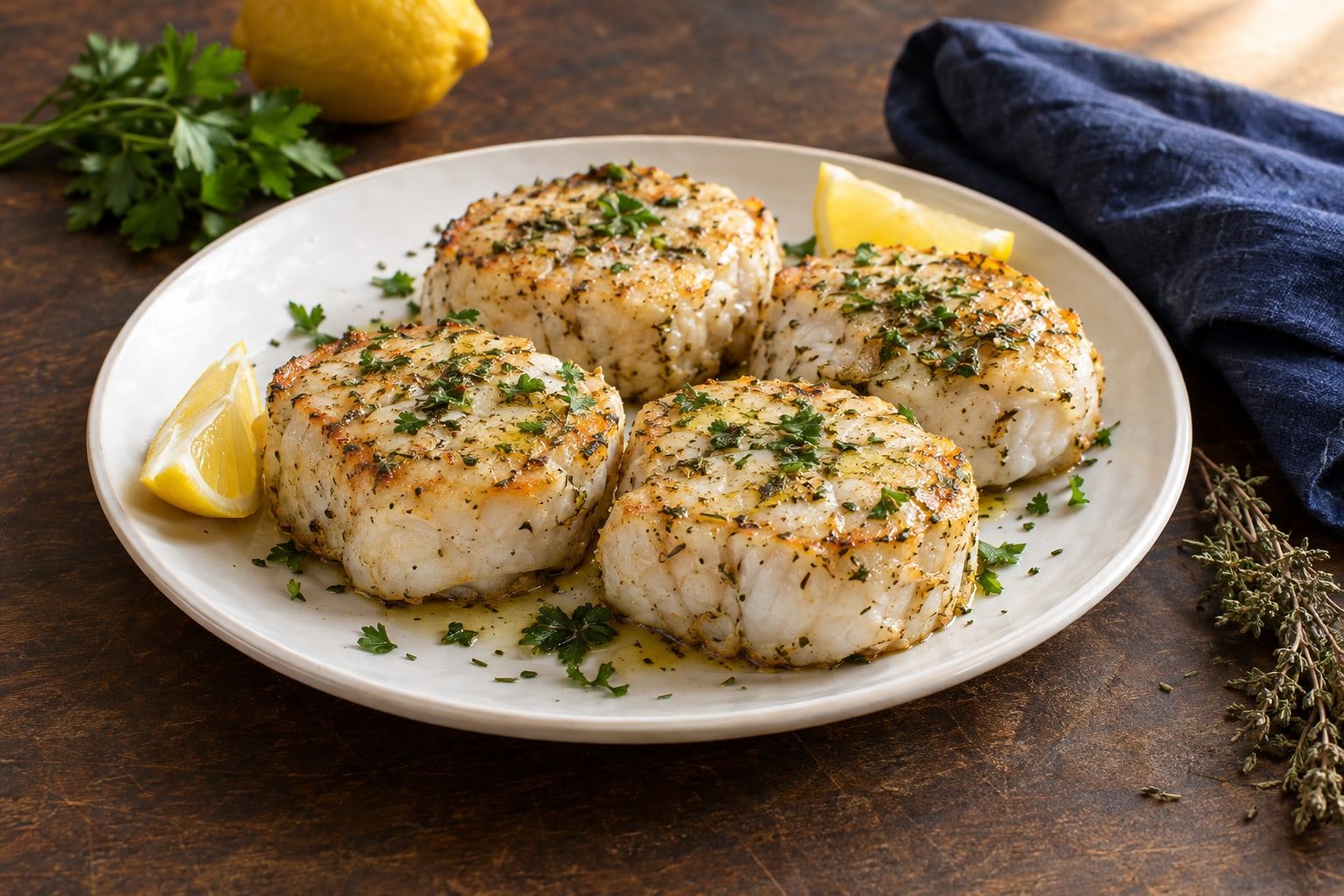 Lotte au air fryer, quatre médaillons dorés aux herbes de Provence et au persil